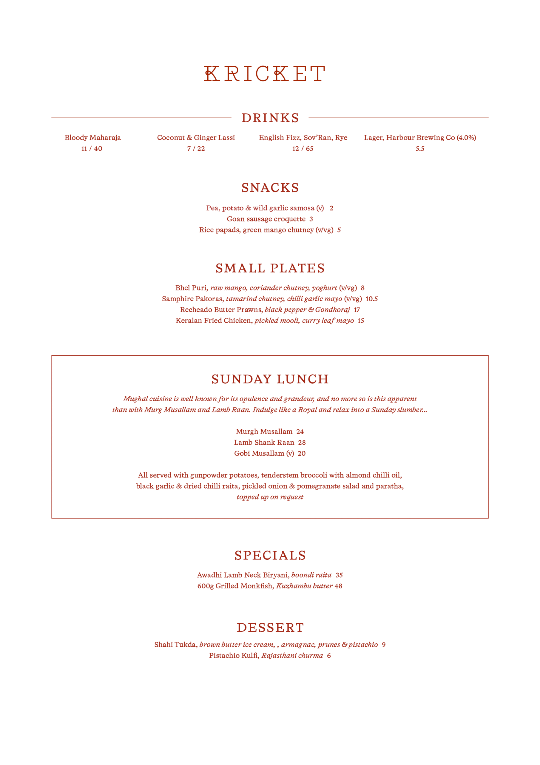 Menus | Breakfast, Lunch, Dinner & Sunday Lunch in London